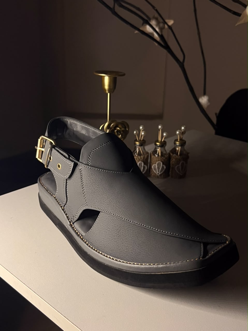 Kaptaan Chappal Double Sole Grey