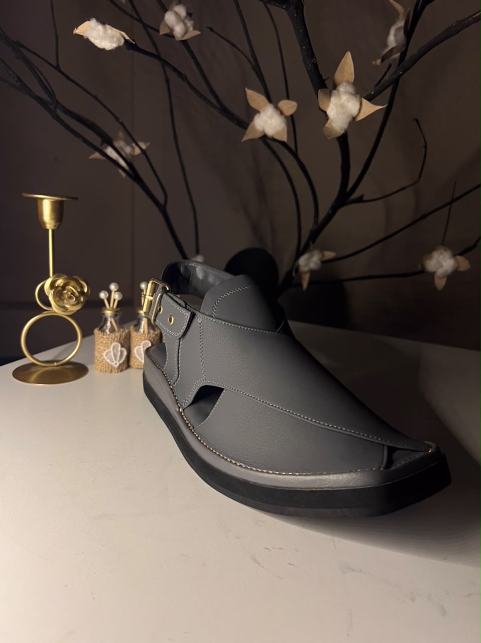 Kaptaan Chappal Double Sole Grey
